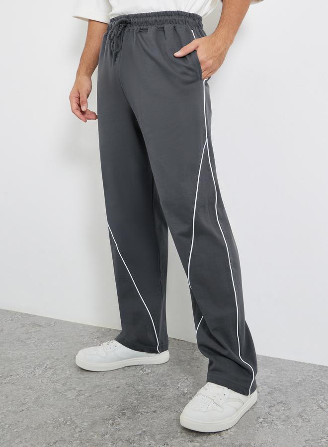 Styli Men Grey Track Pants with White Piping - Image 4